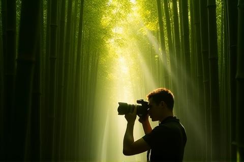 京都の竹林を撮影する参加者